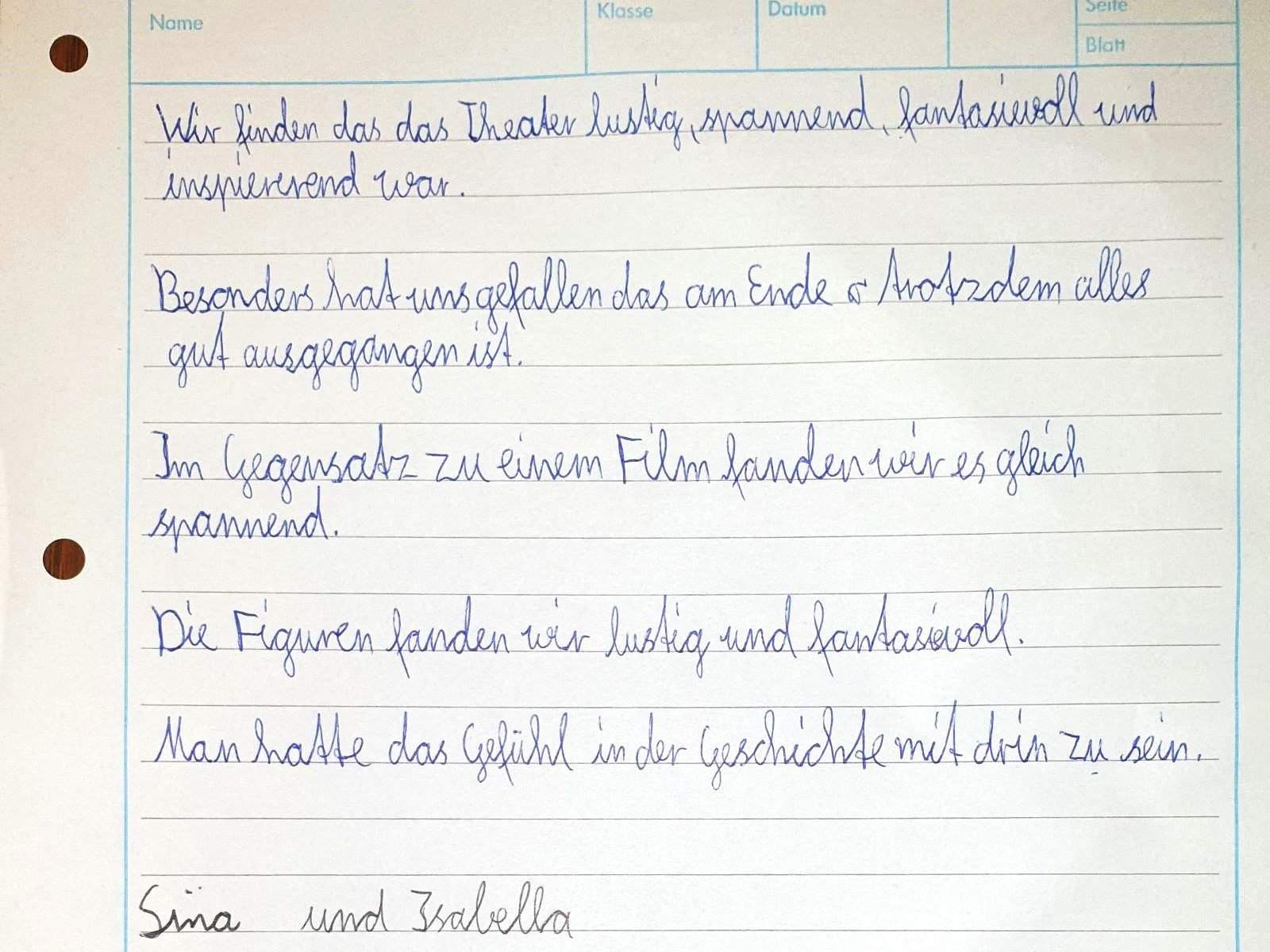 Feedback von Sina und Isabella